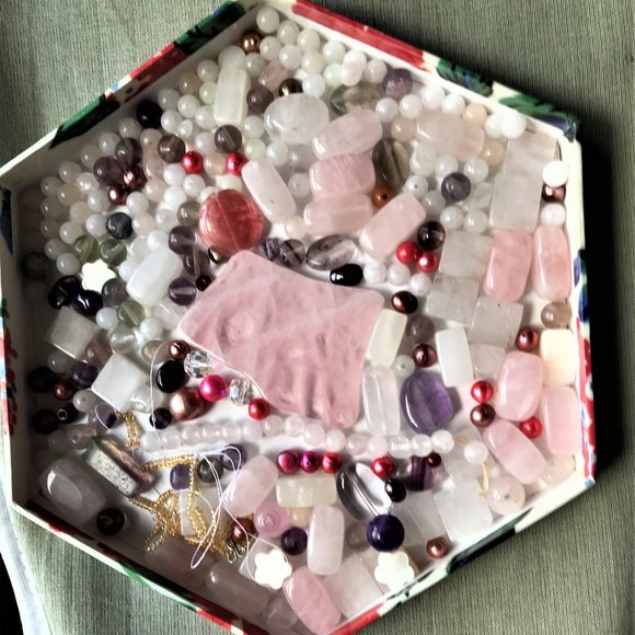 Bead Mix - real stones Rose quartz FW pearls Purple amethyst+ more - Picture 2 of 4